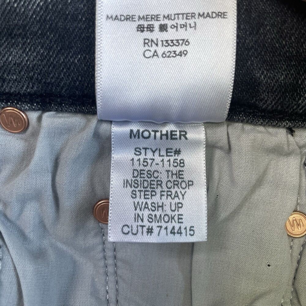 Mother The Insider Crop Step Fray Jeans Black Up In Smoke Wash High Rise ~27 - Picture 14 of 14